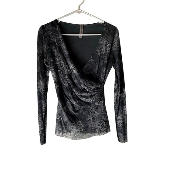 Lucy + Fiona Y2k Renaissance Whimsigoth Chiffon Floral Wrap Mesh Top - Picture 1 of 8